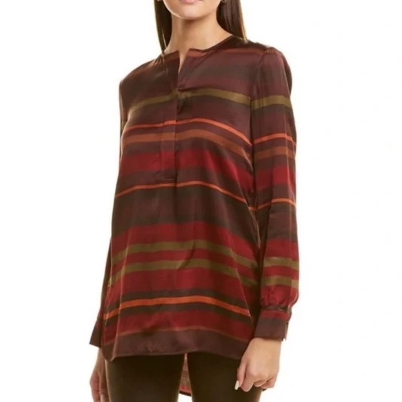 Lafayette 148 Prisha Autumn Sheen Rust Stripe Tunic Blouse Size Small - Picture 1 of 17